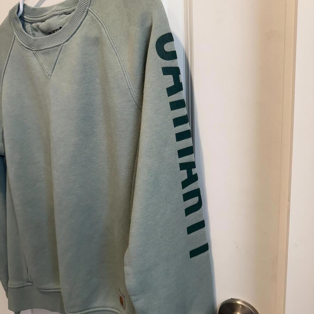 Carhartt Women's Crewneck Sweatshirt in Light Green Relaxed Fit Medium - Picture 3 of 5
